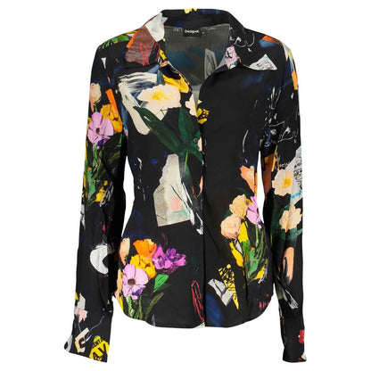Shirt by Desigual for women in viscose black & patterned features an architectural silhouette with a refined and elegant v-neck neckline for a architectural look.