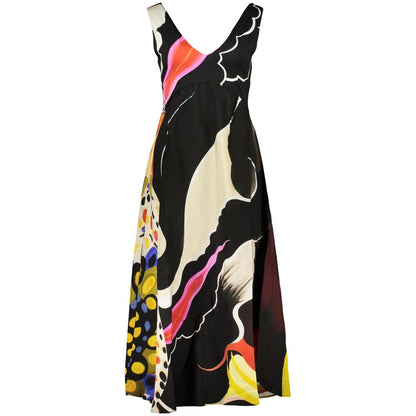 Dress by Desigual for women in stretch polyamide cotton black, patterned, signature & print features an sultry silhouette defined by a v-neck neckline and sleeveless, falling to an sultry maxi long for a sultry look.