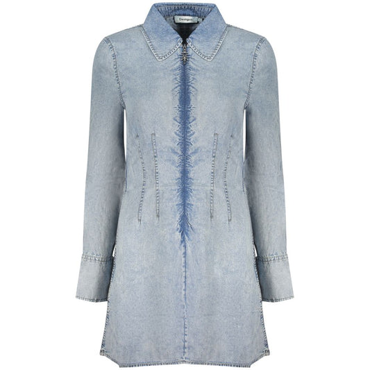 Dress by Desigual for women in lyocell azzurro presents a sinuous silhouette, showcasing a sophisticated and long-sleeve detailed with a sinuous short for a refined finish.