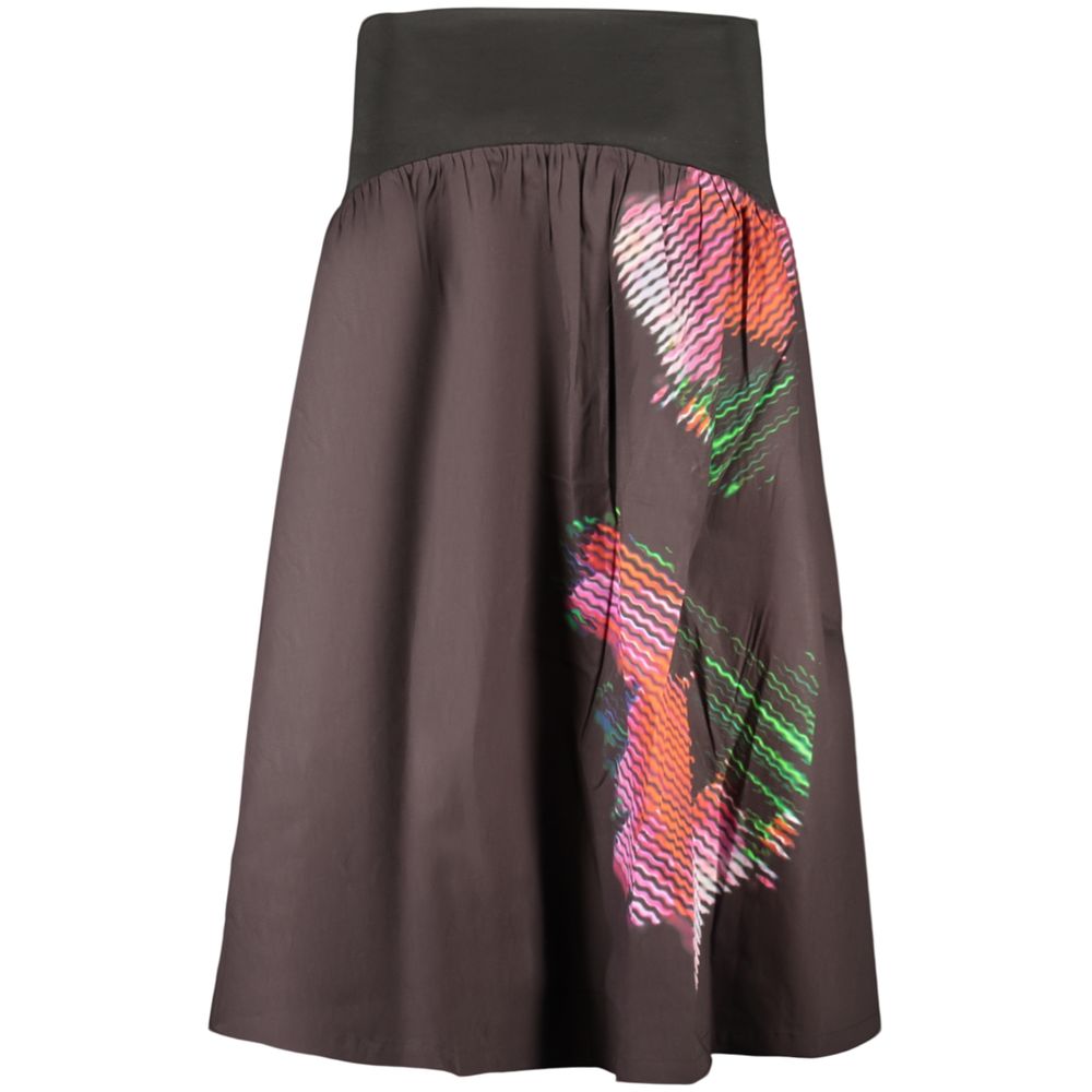 Skirt by Desigual for women in stretch polyester cotton black & print showcases a dramatic silhouette, artfully capturing the essence of the Women's Stretch Polyester Cotton Skirt in a dramatic long cut for a refined look.