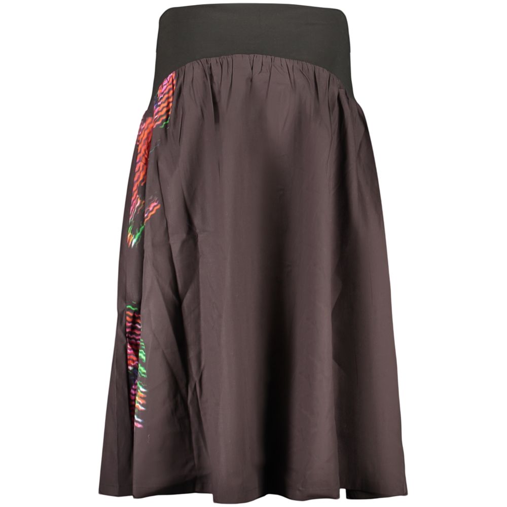 Skirt by Desigual for women in stretch polyester cotton black & print features a sublime silhouette, showcasing the sublime design of the Women's Stretch Polyester Cotton Skirt in a sophisticated long.