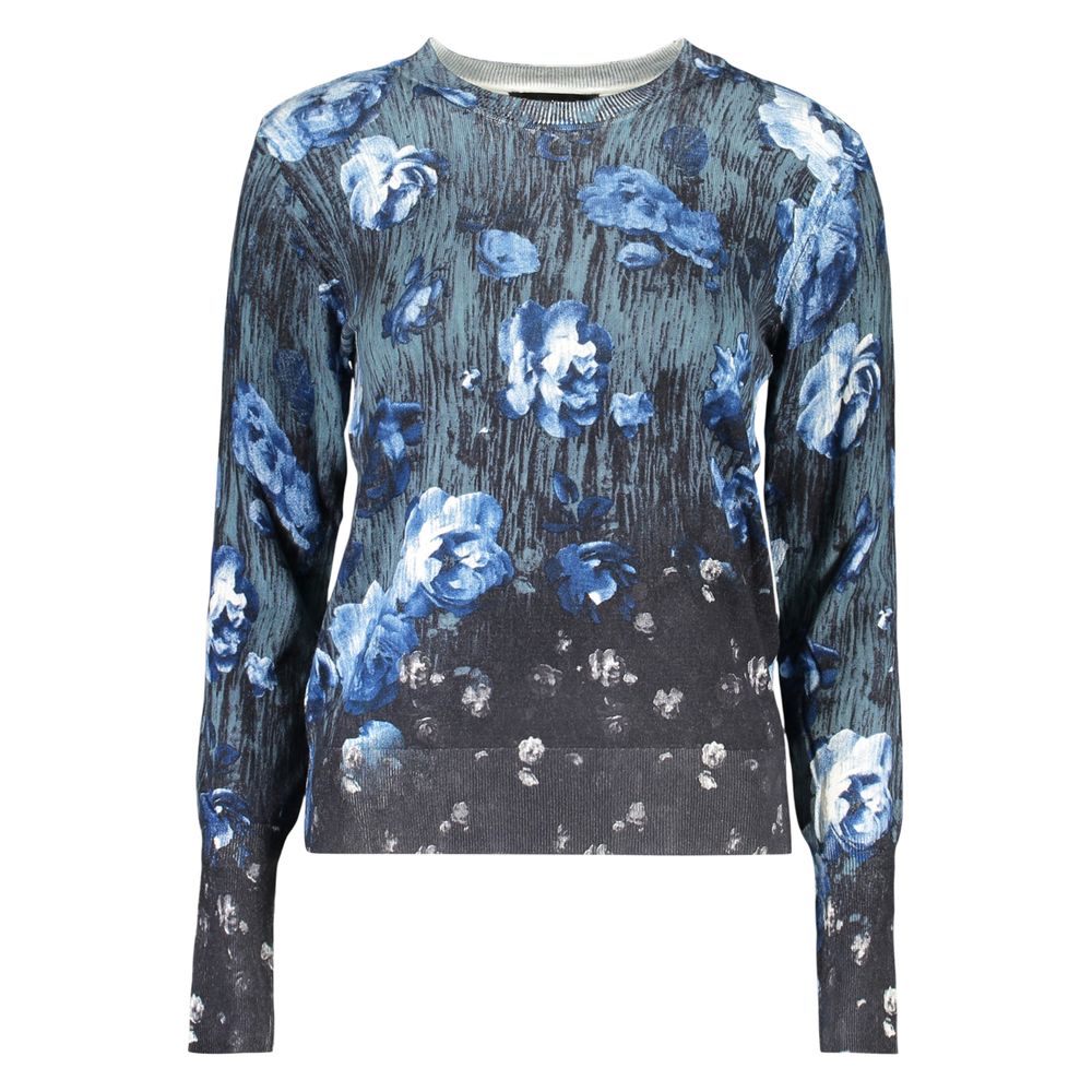 Sweatshirt by Desigual for women in polyamide viscose blue, patterned & signature features an provocated silhouette, detailed with a provocated and a refined crew neckline for a sophisticated aesthetic.