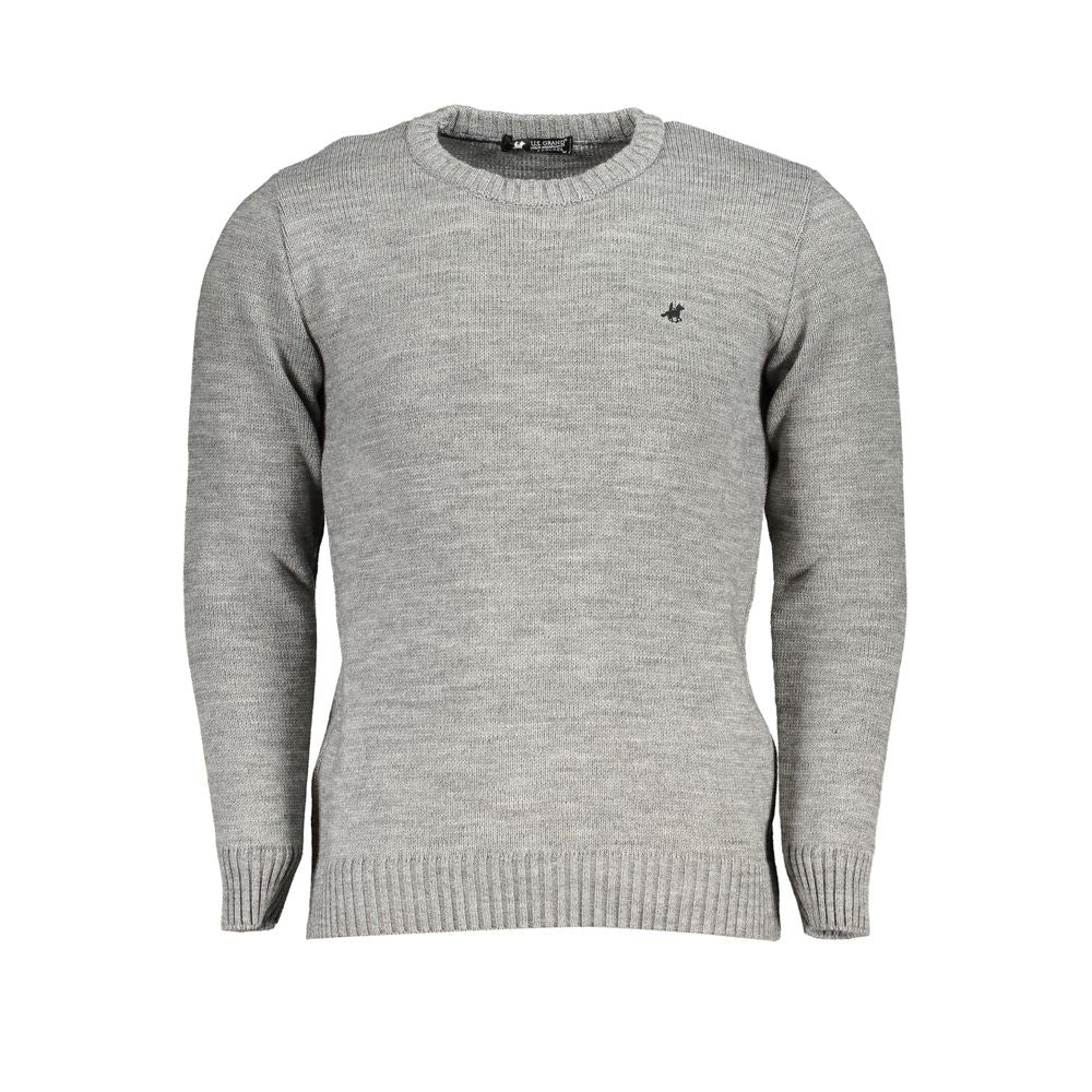 Sweatshirt by U.S. Grand Polo for men in acrylic gray & signature features an provocated silhouette, detailed with a provocated and a refined crew neckline for a sophisticated aesthetic.