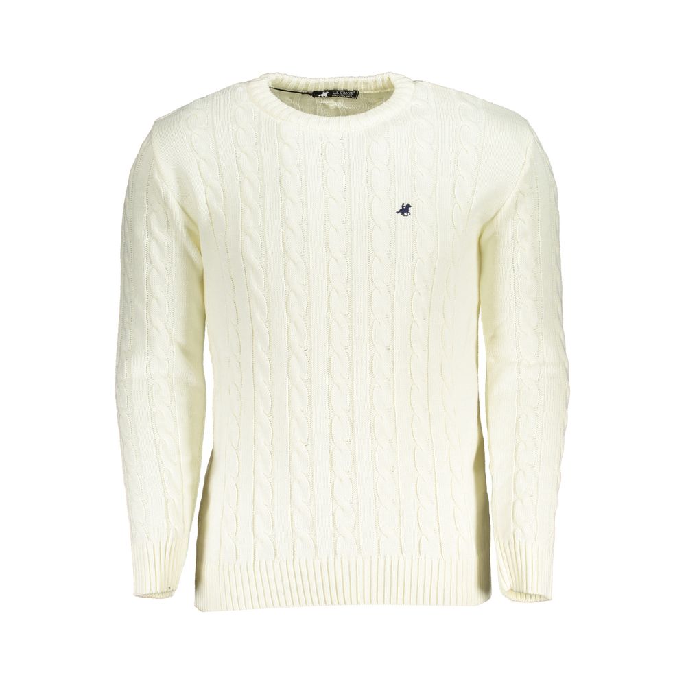 Sweatshirt by U.S. Grand Polo for men in acrylic white & signature features an provocated silhouette, detailed with a provocated and a refined crew neckline for a sophisticated aesthetic.