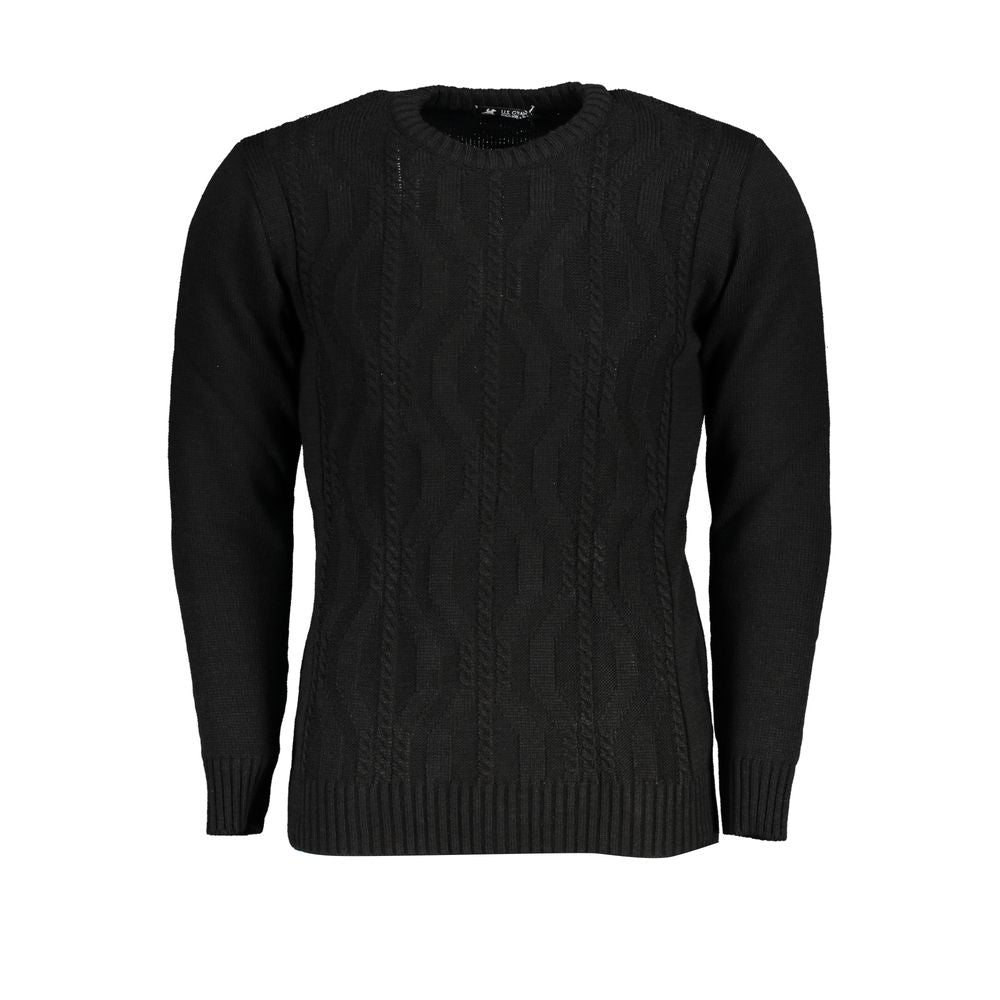 Sweatshirt by U.S. Grand Polo for men in acrylic black showcases a slouchy chic silhouette, artfully detailed with a slouchy chic crew neckline and for a slouchy chic finish.