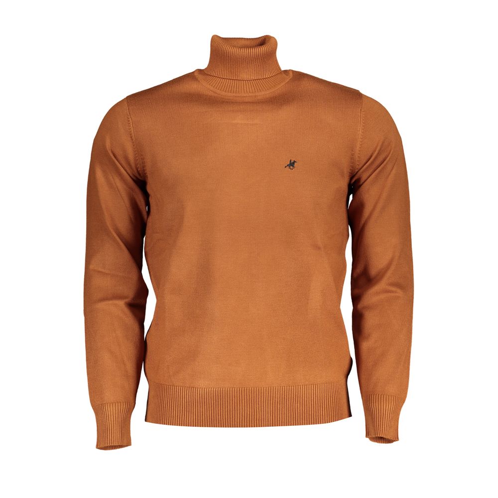 Sweater by U.S. Grand Polo for men in nylon & viscose brown features an tactile silhouette, showcasing a sophisticated turtle neckline and tactile for a refined finish.