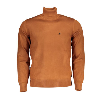 Sweater by U.S. Grand Polo for men in nylon & viscose brown features an tactile silhouette, showcasing a sophisticated turtle neckline and tactile for a refined finish.