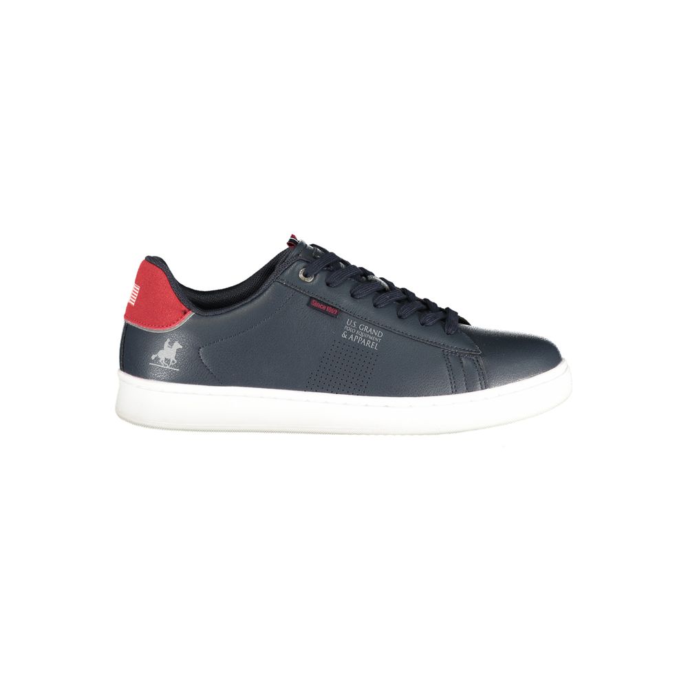 Athletic Sneakers by U.S. Grand Polo for men in polyester & polyurethane blue showcases a architectural silhouette, artfully capturing the essence of the Men's Athletic Polyester & Polyurethane Sneakers with its signature architectural athletic style construction.