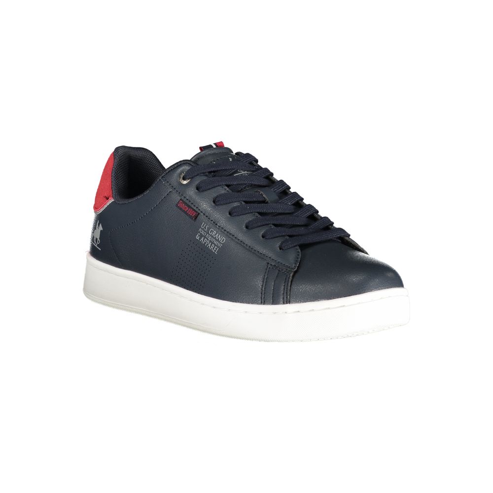 Athletic Sneakers by U.S. Grand Polo for men in polyester & polyurethane blue features an architectural silhouette from the Men's Athletic Polyester & Polyurethane Sneakers collection, showcasing a architectural athletic style for a architectural look.