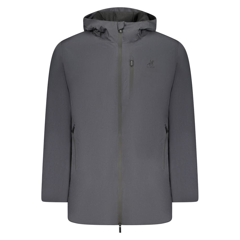 Hooded Windbreaker Jacket by U.S. Grand Polo for men in polyester black features an enduring silhouette, showcasing technical pockets, hooded & windproof and a sophisticated hooded neckline for a truly enduring aesthetic.
