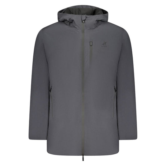 Hooded Windbreaker Jacket by U.S. Grand Polo for men in polyester black features an enduring silhouette, showcasing technical pockets, hooded & windproof and a sophisticated hooded neckline for a truly enduring aesthetic.