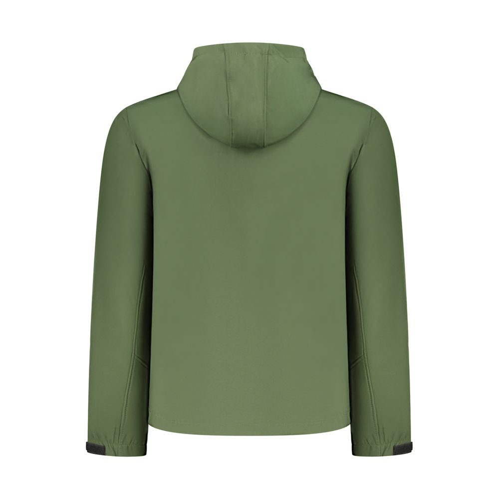 Hooded Windbreaker Jacket by U.S. Grand Polo for men in stretch polyester green & print features an magnificent silhouette, showcasing the sophisticated and functional pockets, hooded & windproof for a premium, magnificent look.