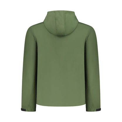 Hooded Windbreaker Jacket by U.S. Grand Polo for men in stretch polyester green & print features an magnificent silhouette, showcasing the sophisticated and functional pockets, hooded & windproof for a premium, magnificent look.