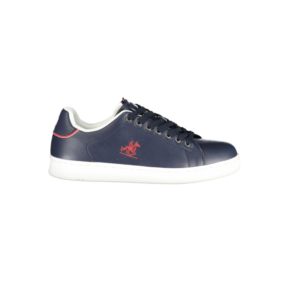 Athletic Sneakers by U.S. Grand Polo for men in polyester & polyurethane blue showcases a architectural silhouette, artfully capturing the essence of the Men's Athletic Polyester & Polyurethane Sneakers with its signature architectural athletic style construction.