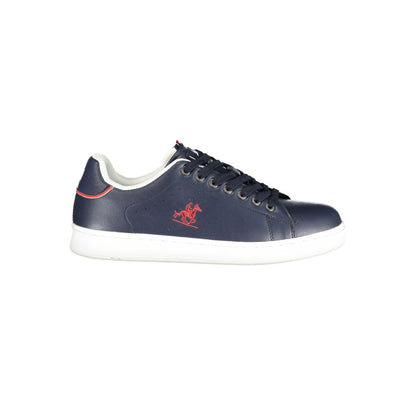 Athletic Sneakers by U.S. Grand Polo for men in polyester & polyurethane blue showcases a architectural silhouette, artfully capturing the essence of the Men's Athletic Polyester & Polyurethane Sneakers with its signature architectural athletic style construction.