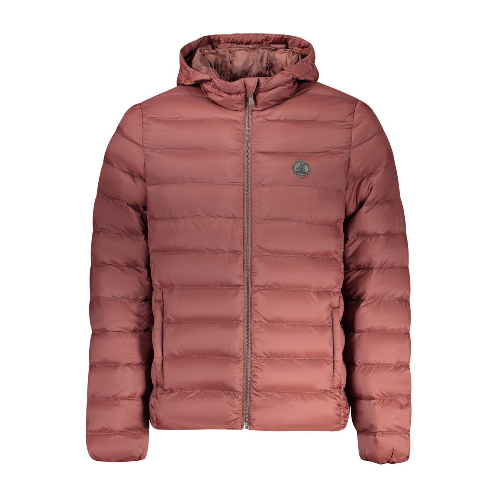 Hooded Windbreaker Jacket by U.S. Grand Polo for men in polyester red presents a resilient silhouette, artfully detailed with a sophisticated hooded neckline and functional pockets, hooded & windproof for a resilient finish.