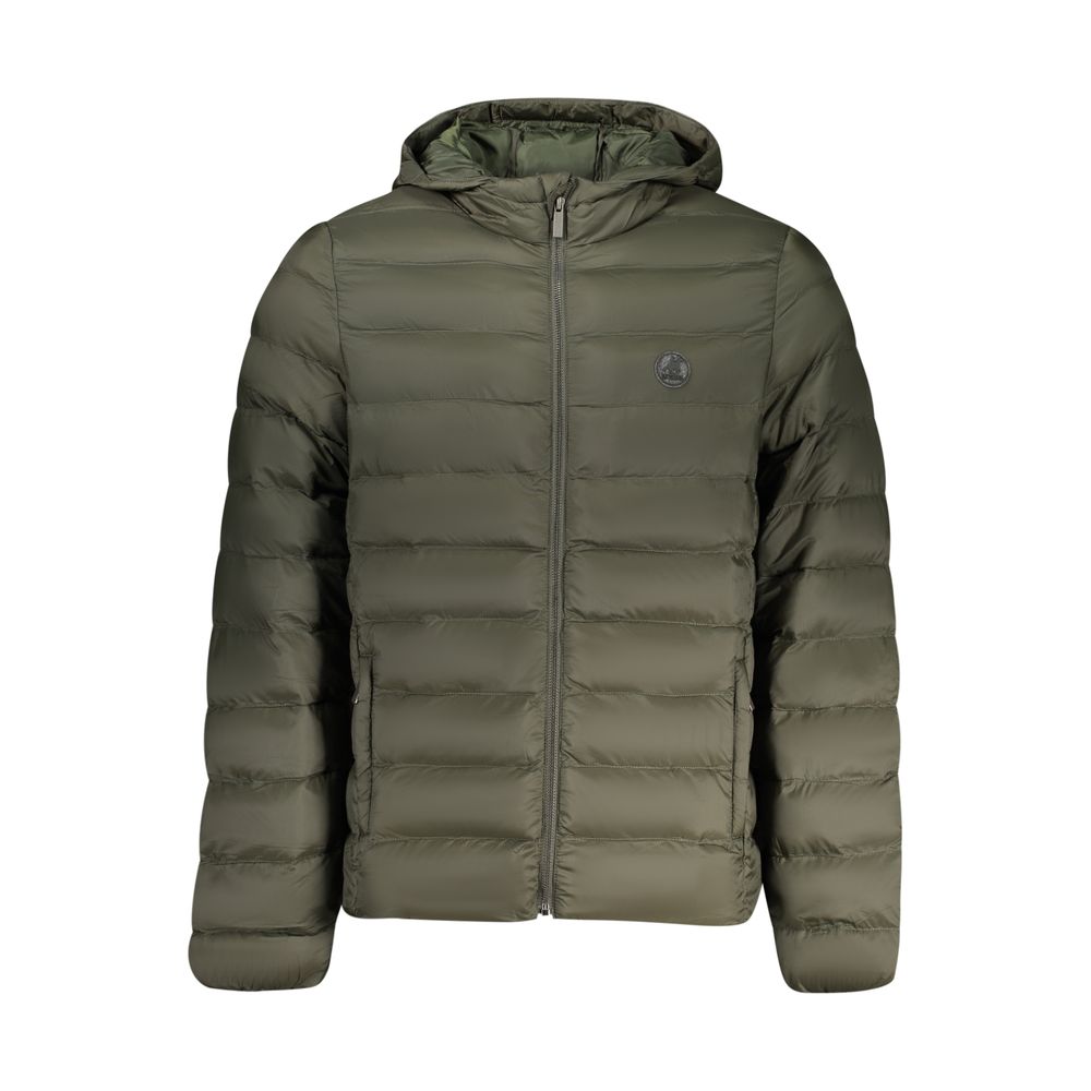 Hooded Windbreaker Jacket by U.S. Grand Polo for men in polyester green features an magnificent silhouette, showcasing the sophisticated hooded neckline and functional pockets, hooded & windproof for a premium, magnificent look.