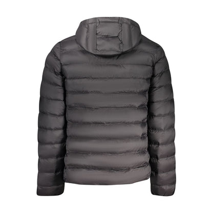 Hooded Windbreaker Jacket by U.S. Grand Polo for men in polyester black presents a resilient silhouette, artfully detailed with a sophisticated and functional lightweight, pockets, hooded & windproof for a resilient finish.