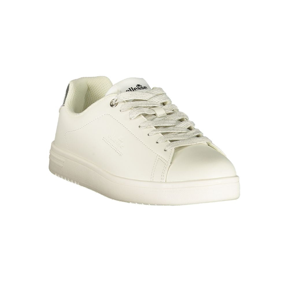 Athletic Sneakers by Ellesse for women in polyester & polyurethane silver, white & print features an stately silhouette, showcasing the signature athletic style of the Crisp Women's Athletic Polyester & Polyurethane Sneakers collection with a truly stately finish.