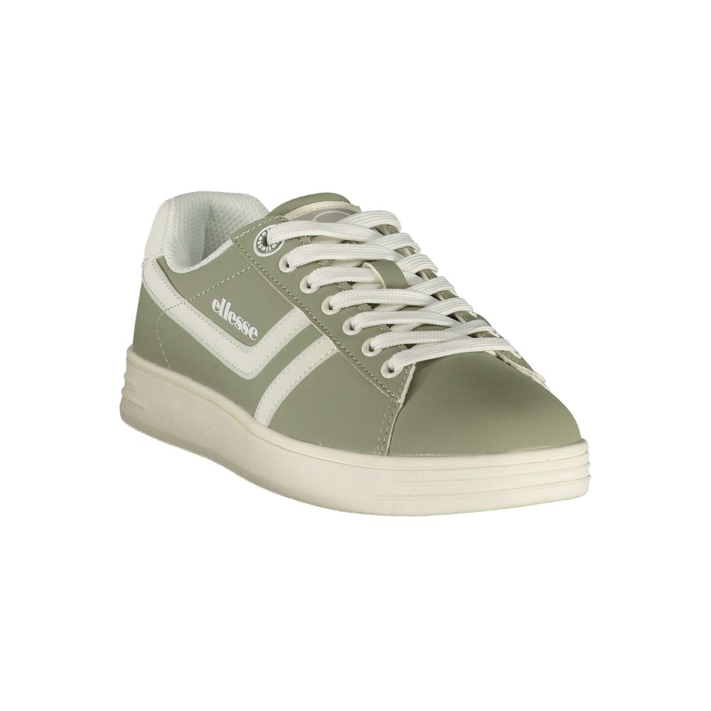 Athletic Sneakers by Ellesse for women in polyester & polyurethane green, white & print features an architectural silhouette from the Women's Athletic Polyester & Polyurethane Sneakers collection, showcasing a architectural athletic style for a architectural look.