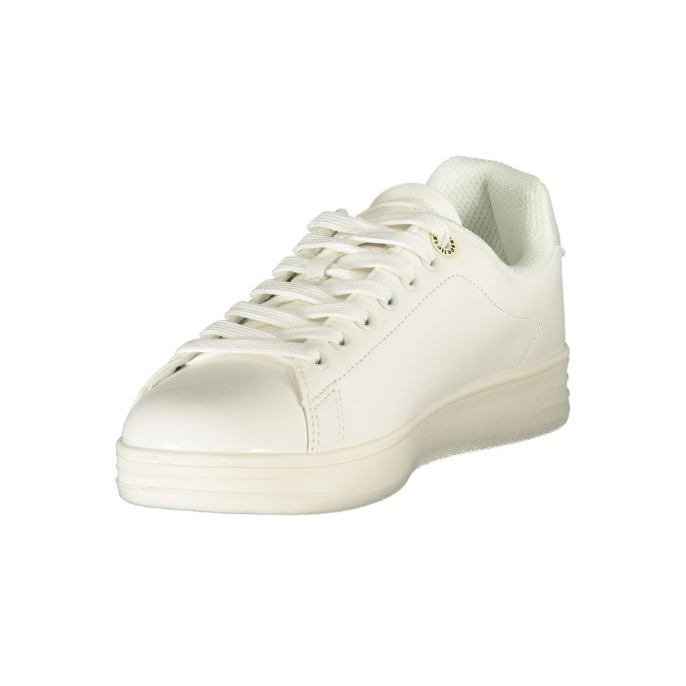 Athletic Sneakers by Ellesse for women in polyester & polyurethane white & print showcases a architectural silhouette, artfully capturing the essence of the Women's Athletic Polyester & Polyurethane Sneakers with its signature architectural athletic style construction.