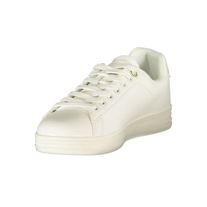 Athletic Sneakers by Ellesse for women in polyester & polyurethane white & print showcases a architectural silhouette, artfully capturing the essence of the Women's Athletic Polyester & Polyurethane Sneakers with its signature architectural athletic style construction.