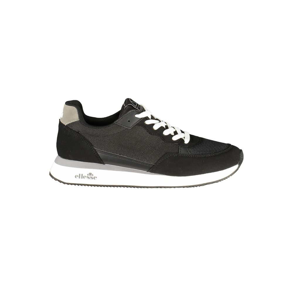Athletic Sneakers by Ellesse for men in polyester & polyurethane black features an architectural silhouette, showcasing the premium athletic style of the Men's Athletic Polyester & Polyurethane Sneakers with an architectural finish.