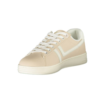 Athletic Sneakers by Ellesse for women in polyester & polyurethane pink & white features an architectural silhouette, showcasing the premium athletic style of the Women's Athletic Polyester & Polyurethane Sneakers with an architectural finish.