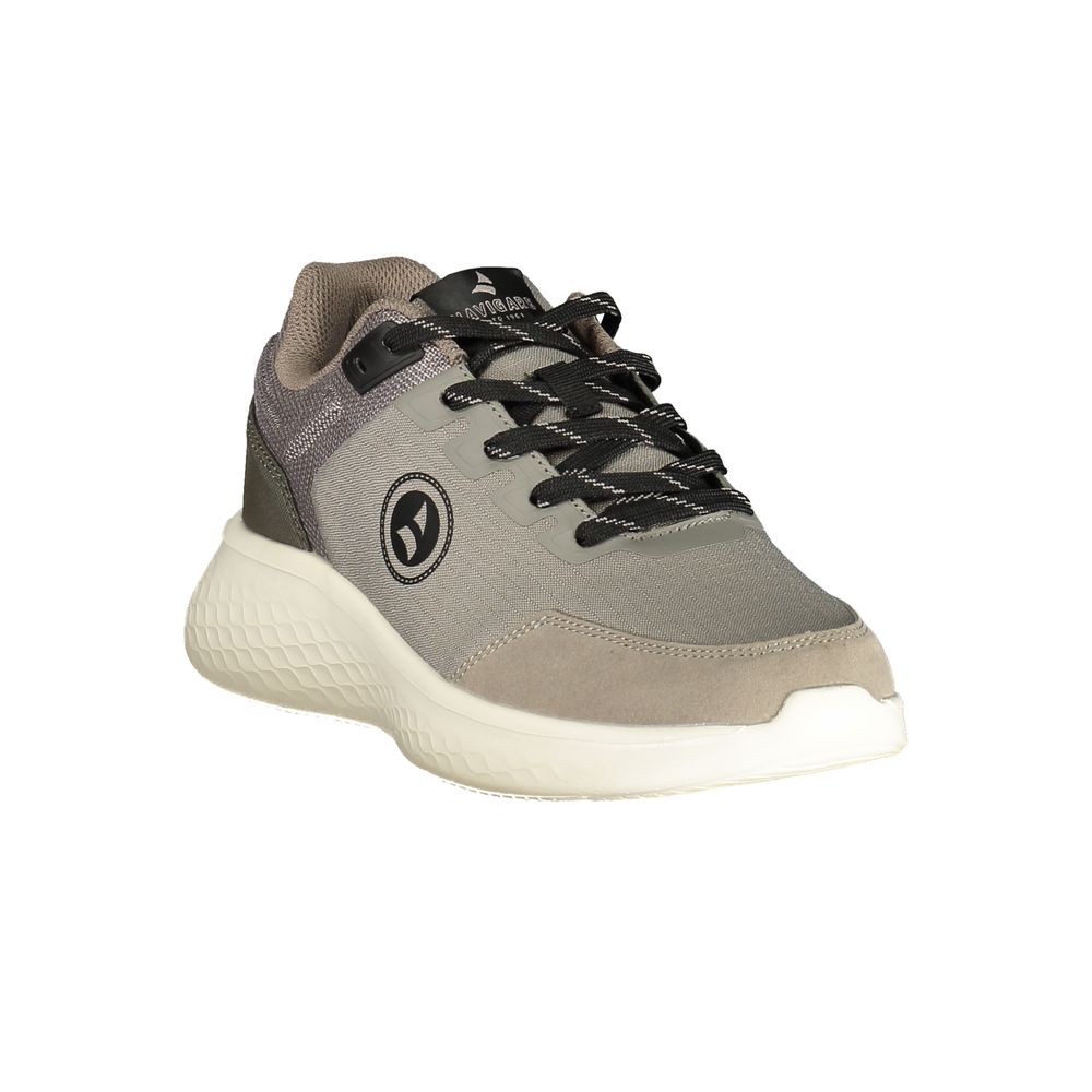 Athletic Sneakers by Navigare for men in polyester & polyurethane gray & print showcases a architectural silhouette, artfully capturing the essence of the Men's Athletic Polyester & Polyurethane Sneakers with its signature architectural athletic style construction.