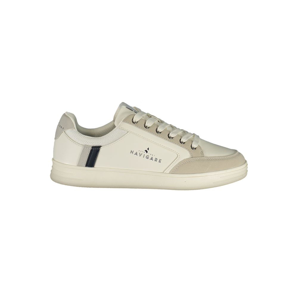 Athletic Sneakers by Navigare for men in polyester & polyurethane white & print presents a sleek silhouette, perfectly capturing the athletic style essence of Men's Athletic Polyester & Polyurethane Sneakers with its sleek design and premium finish.
