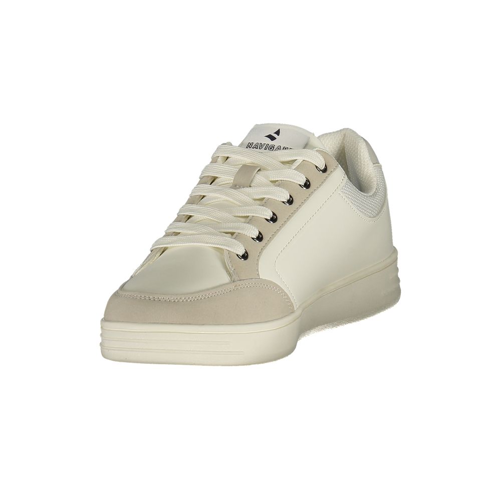 Athletic Sneakers by Navigare for men in polyester & polyurethane white & print features an stately silhouette, showcasing the signature athletic style of the Men's Athletic Polyester & Polyurethane Sneakers collection with a truly stately finish.
