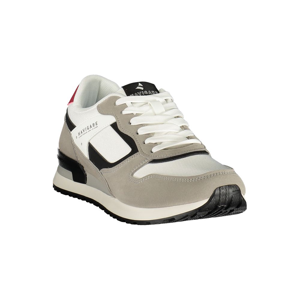 Athletic Sneakers by Navigare for men in polyester & polyurethane black, gray, red, white & print features an architectural silhouette, showcasing the premium athletic style of the City Explore Men's Athletic Polyester & Polyurethane Sneakers with an architectural finish.