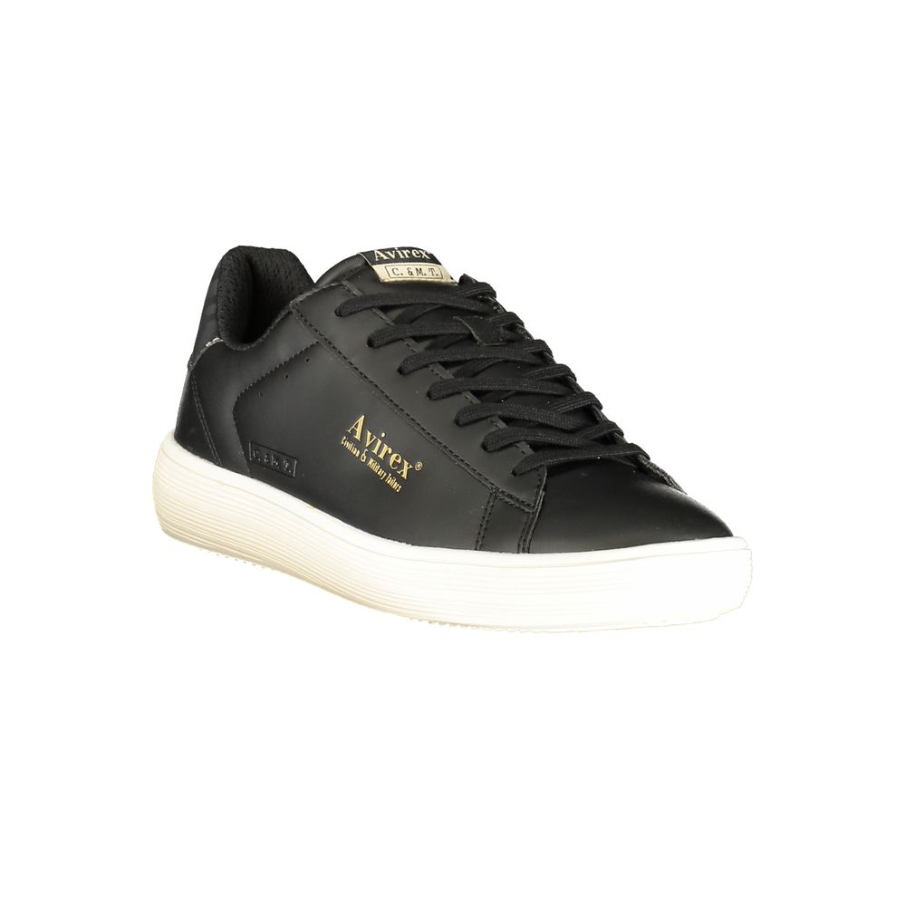 Athletic Sneakers by Avirex for men in polyester & polyurethane black & print features an architectural silhouette, showcasing the premium athletic style of the Men's Athletic Polyester & Polyurethane Sneakers with an architectural finish.