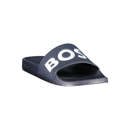 Slider Sandals by Hugo Boss for men in polyester & polyurethane blue features an statuesque Men's Polyester & Polyurethane Slider Sandals silhouette with a refined and elegant .
