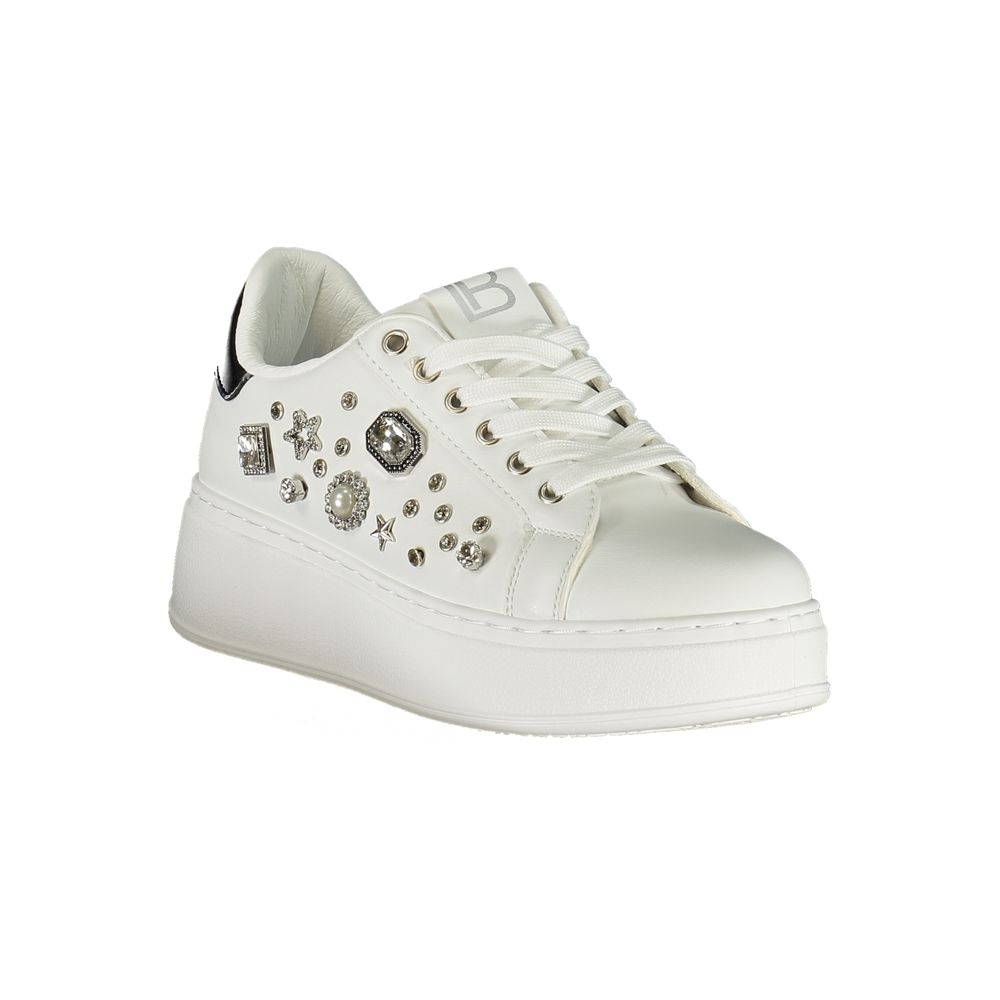 Sneakers by Laura Biagiotti for women in polyester & polyurethane white presents a sumptuous silhouette from the Women's Fashion Polyester & Polyurethane Sneakers collection, showcasing a sumptuous fashion style for an elevated aesthetic.
