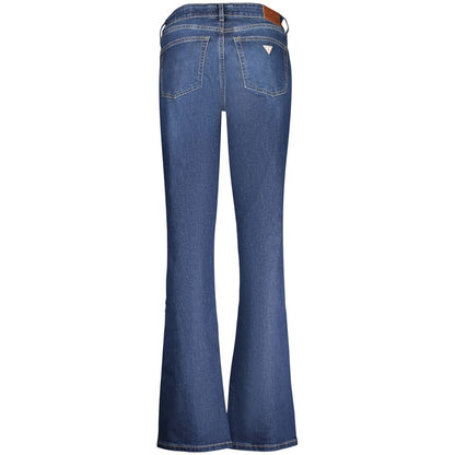 Jeans by Guess Jeans for women in stretch denim cotton blue features an sartorial flared and long with a cut for a sartorial finish.