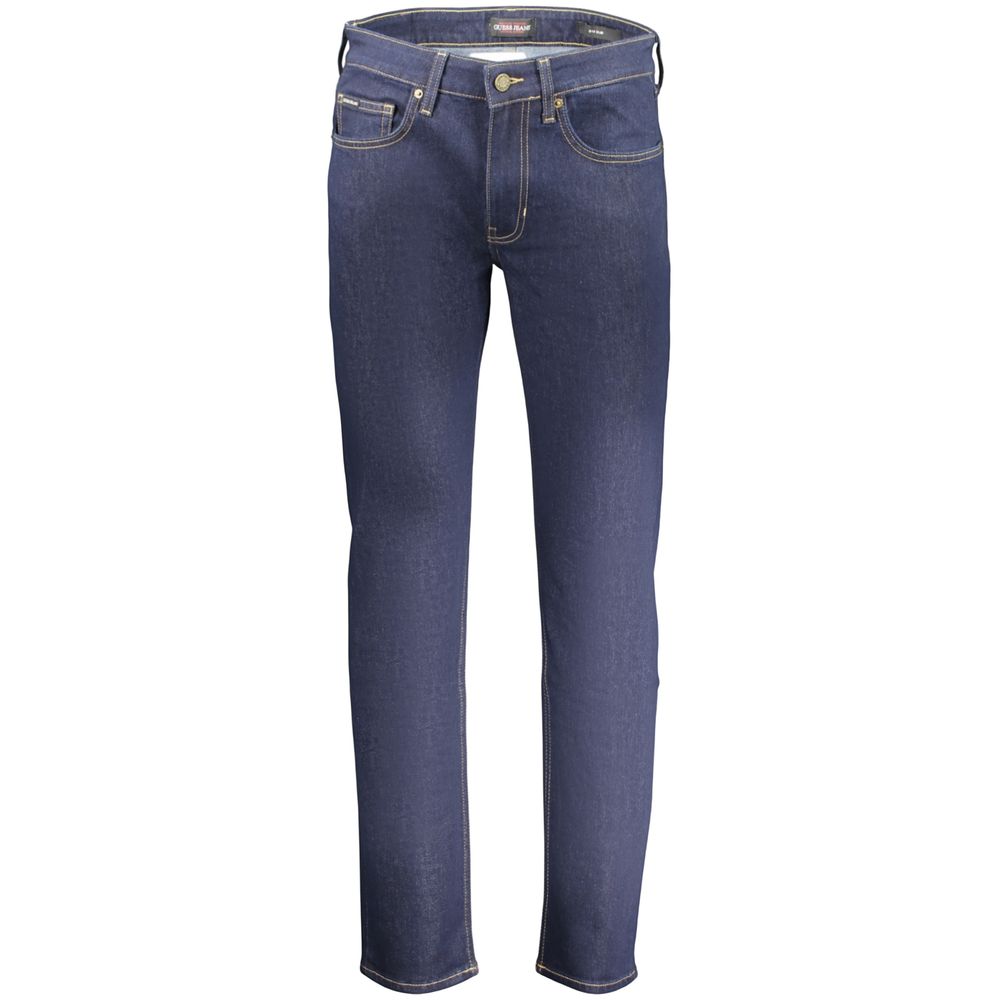 Jeans by Guess Jeans for men in stretch denim cotton blue features an sartorial slim and long with a cut for a sartorial finish.