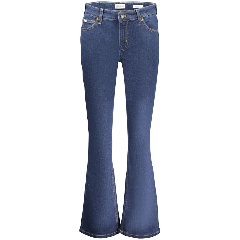 Jeans by Guess Jeans for women in stretch denim cotton blue features an sartorial flared and long with a cut for a sartorial finish.