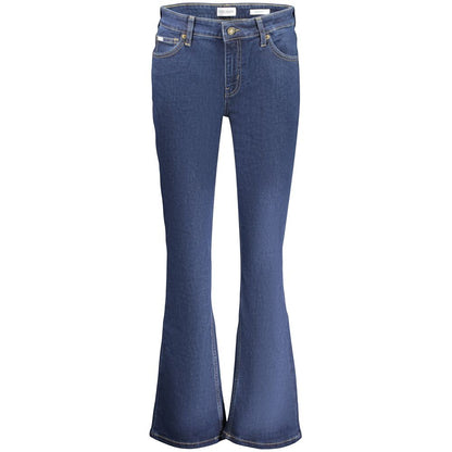 Jeans by Guess Jeans for women in stretch denim cotton blue features an sartorial flared and long with a cut for a sartorial finish.