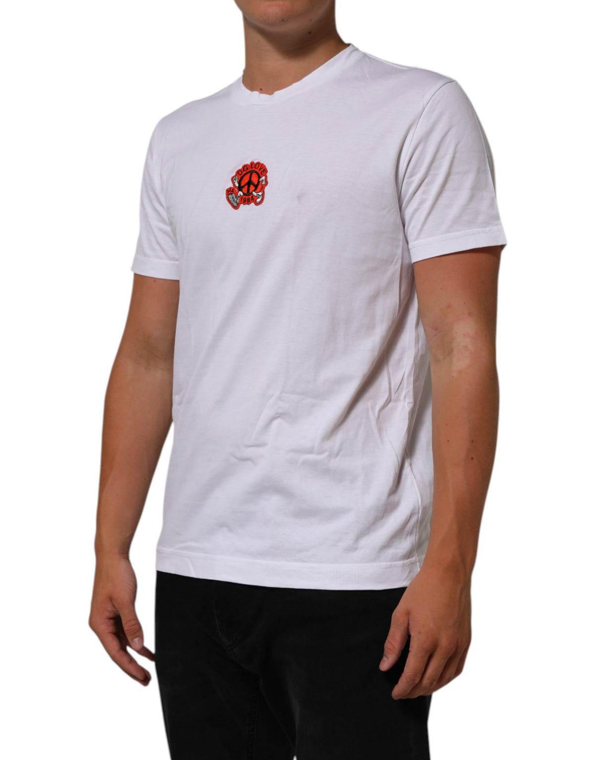 Dolce & Gabbana Men's Regular Fit Short-Sleeve Crew Neck Cotton T-Shirt - White Patterned Signature