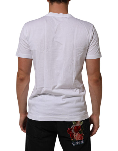 Dolce & Gabbana Men's Regular Fit Short-Sleeve Crew Neck Cotton T-Shirt - White Patterned Signature