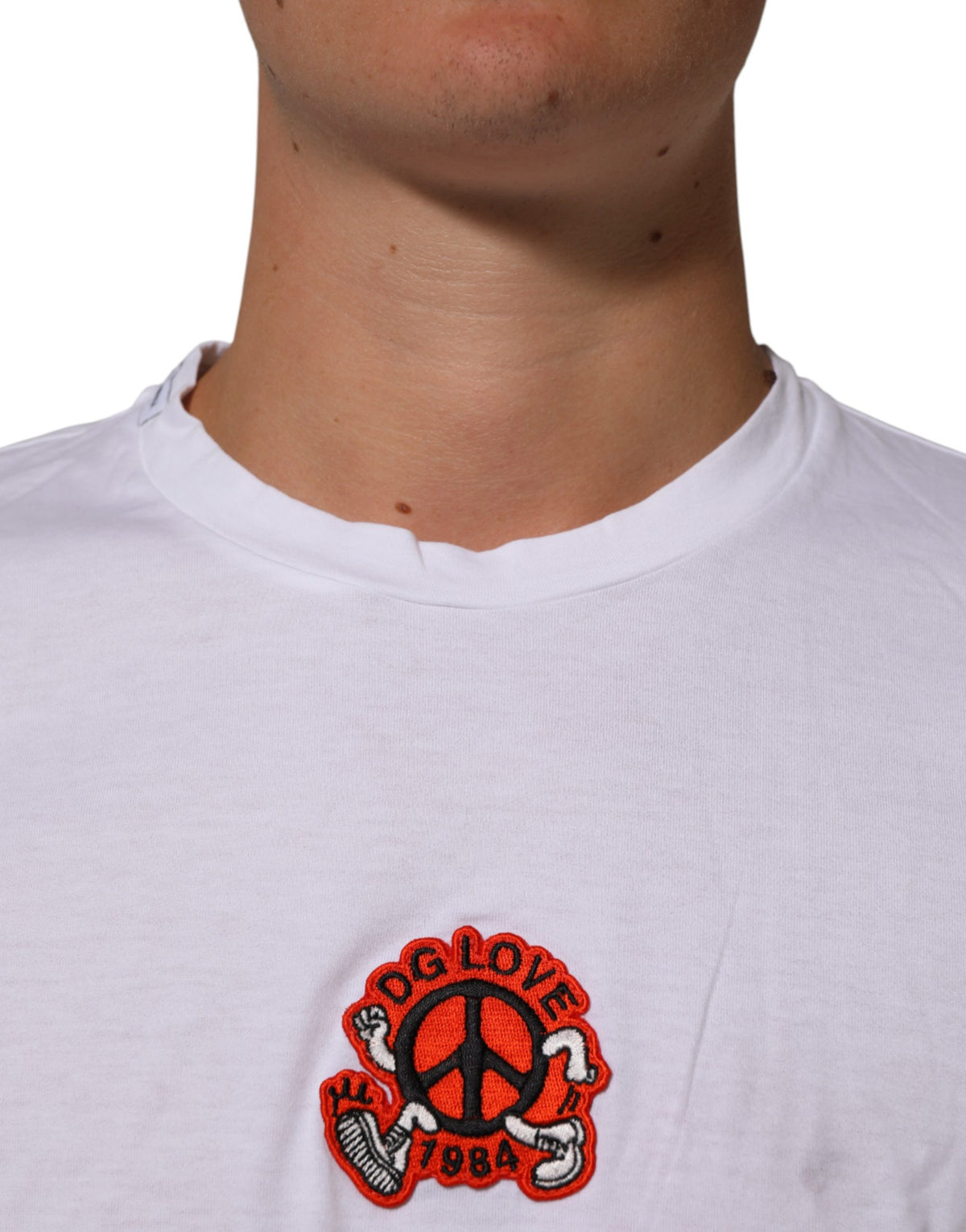 Dolce & Gabbana Men's Regular Fit Short-Sleeve Crew Neck Cotton T-Shirt - White Patterned Signature