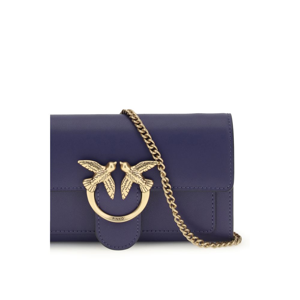 Cardholder Wallet by PINKO for women in bos taurus calf leather blue, signature & monogram showcases a refined silhouette, artfully detailed with the signature style of the Love Birds One Bos Taurus Calf Leather Cardholder Wallet and functional card-organization coin-purse.