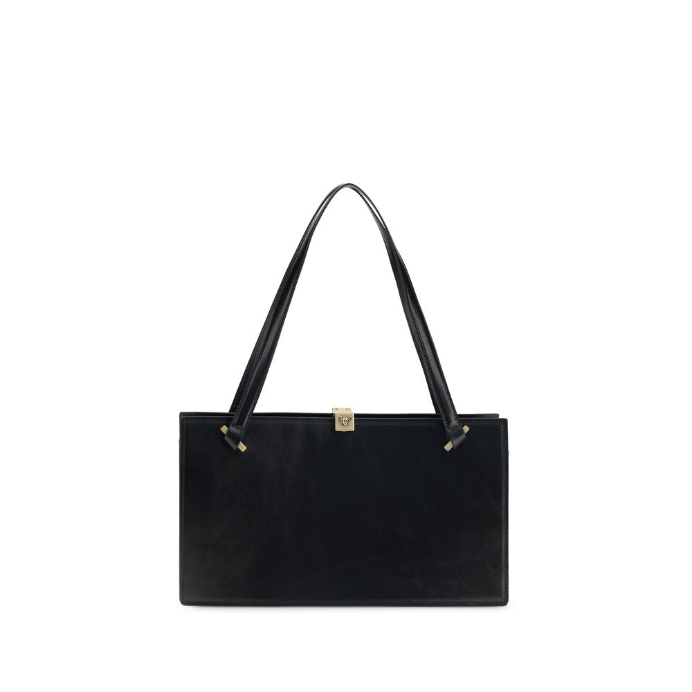 Small Shoulder Bag by Versace for women in bos taurus calf leather black features an effortlessly chic silhouette with a secure magnetic, ample built-in-compartments & internal-pockets, and versatile shoulder-strap & handle for effortlessly chic everyday luxury.