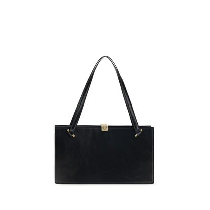 Small Shoulder Bag by Versace for women in bos taurus calf leather black features an effortlessly chic silhouette with a secure magnetic, ample built-in-compartments & internal-pockets, and versatile shoulder-strap & handle for effortlessly chic everyday luxury.