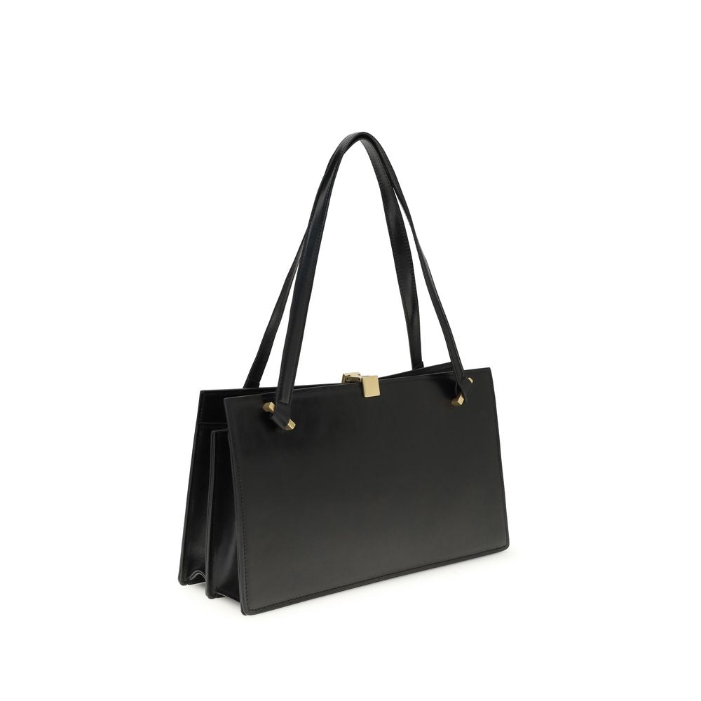 Small Shoulder Bag by Versace for women in bos taurus calf leather black features a enviable silhouette, showcasing a secure magnetic, ample built-in-compartments & internal-pockets, and enviable shoulder-strap & handle for a enviable finish.