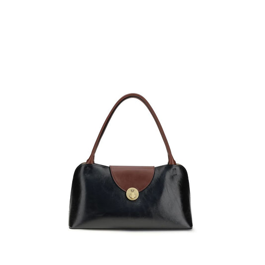 Medium Shoulder Flap Bag by Versace for women in bos taurus calf leather black features a effortless chic silhouette with a secure snap & flap, ample built-in-compartments, and versatile shoulder-strap & handle for a effortless chic finish.