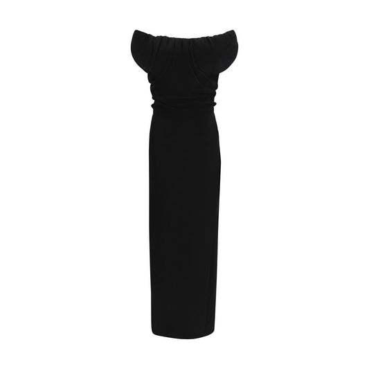 Dress by Vivienne Westwood for women in viscose amber & black showcases a striking silhouette, elegantly detailed with a sleeveless, refined square neckline, and a striking long for a striking finish.