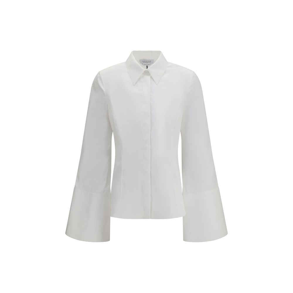 Dress Shirt by Gabriela Hearst for women in cotton white showcases a sharp silhouette, elegantly detailed with a sharp and sharp long-sleeve.