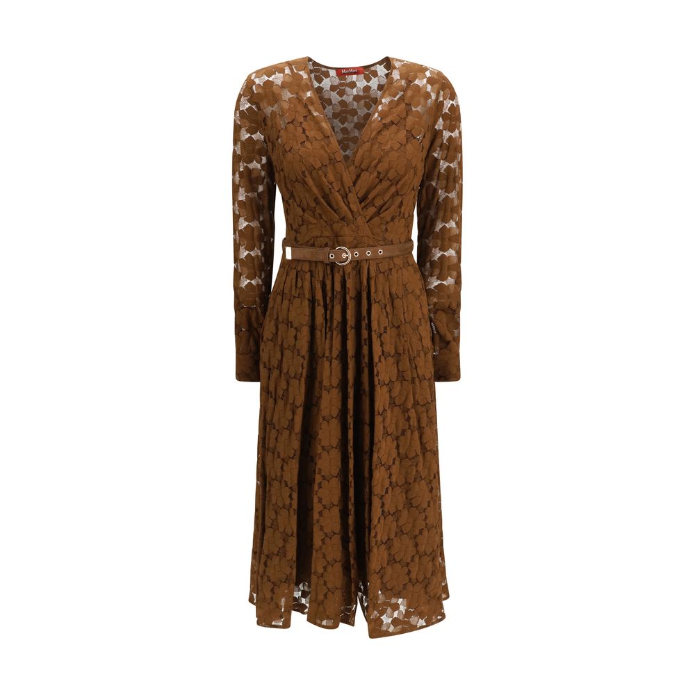 Dress by Max Mara for women in polyamide cotton brown & patterned features an magnificent silhouette, artfully detailed with a magnificent and long-sleeve that flows into an magnificent midi.